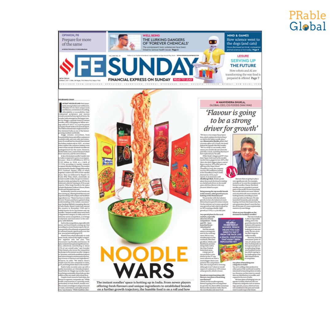 PRableGlobal's tweet image. Industry Expert Mr. Manvendra Amber Shukla Featured in The Financial Express.
 
The story showcases Mr. Shukla&apos;s in-depth knowledge of the landscape, placing him among thought leaders from leading noodle brands .
#prableglobal #pragency #prpartner #magazine .