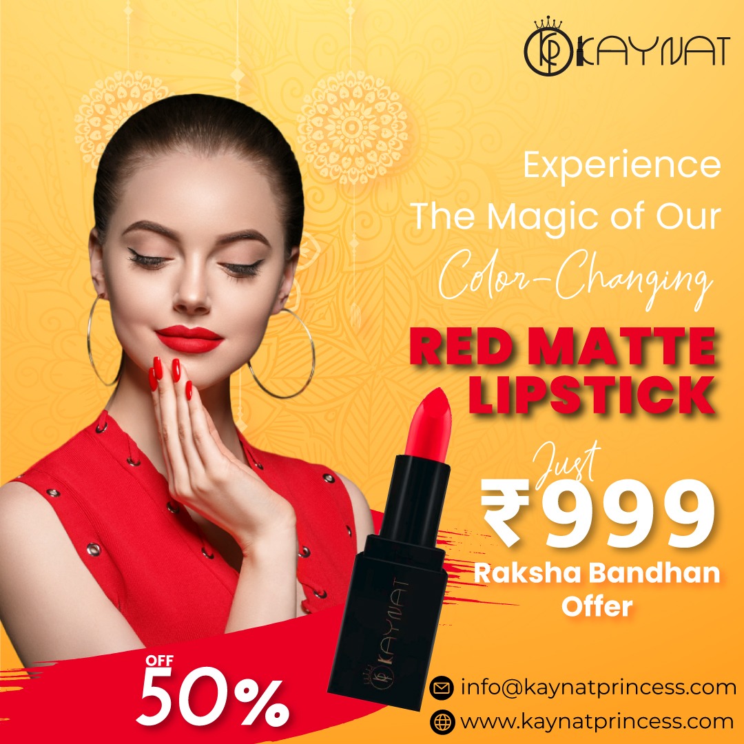 KaynatPrinces's tweet photo. Experience the Magic of Our Color-Changing Red Matte Lipstick! 

Special Raksha Bandhan Offer from Kaynat - 50% Off

#kaynatprincess  #beautycareroutine #lipstickoffer #rakhshabandhanoffer  #redlipstick #mattelipstick #organiclipstick #matteredlipstick #beautycareproducts https://t.co/QyxCBqOOHD