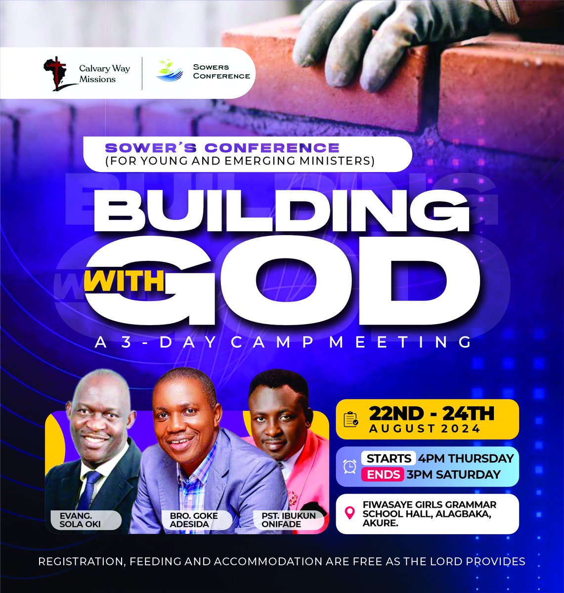FlamesOfGod1's tweet photo. If you are a Young Minister in Southwest Nigeria, then this conference is for you.
Happening in Akure.
https://t.co/SSdhsOWqtv
#SowersConference
#BuildingwithGod
#YoungministersConf https://t.co/WwgqbEmVcu