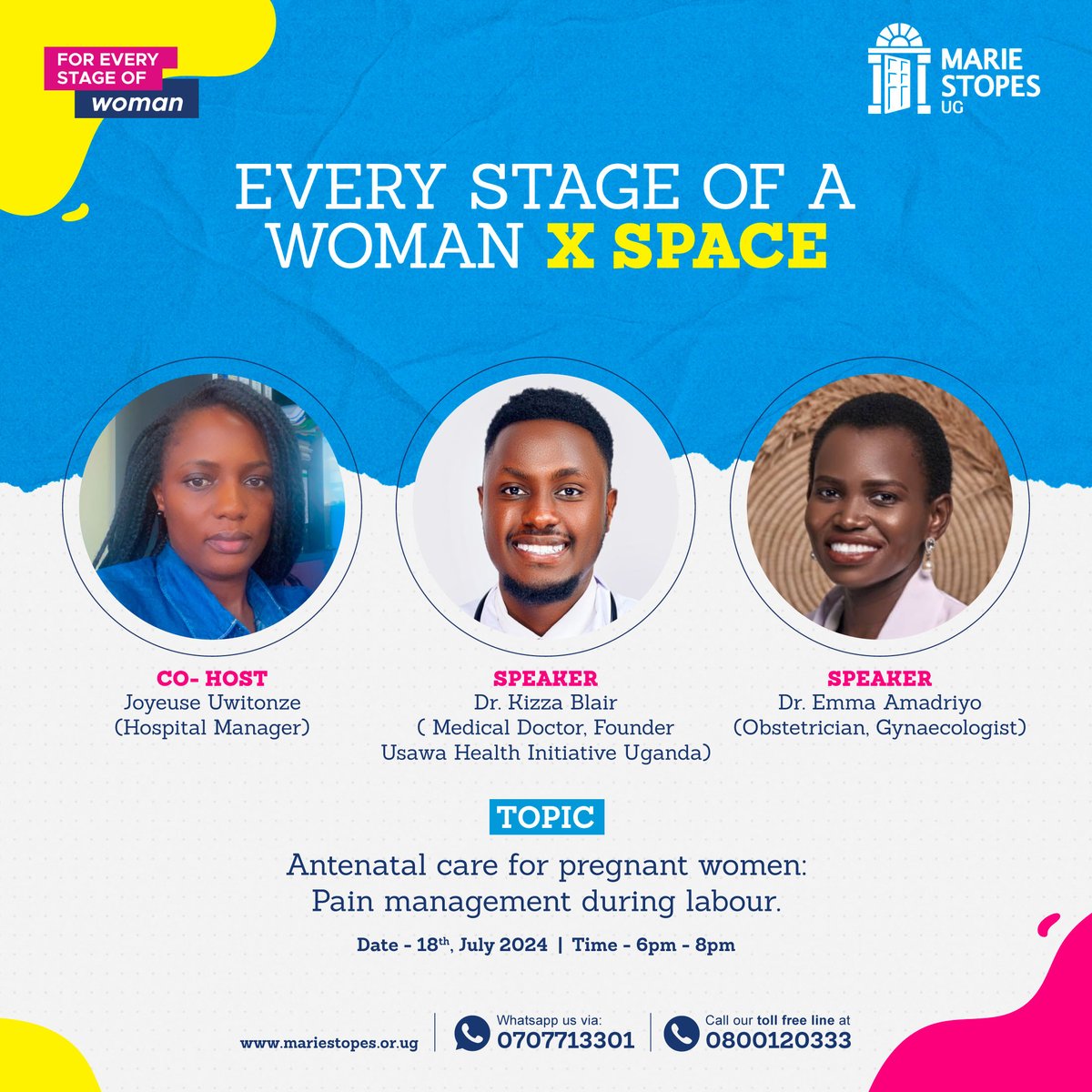 Labor and birth are crucial stages of a woman's journey. We are excited to have you join us for an interesting discussion on July 18th, 2024, from 6pm to 8pm with <a href="/blair_kizza/">Dr Kizza Blair</a> and <a href="/AmadriyoEmma/">Amadriyo Emma</a>, led by @joyeuseuwitonze. 

Come through and arm yourself with knowledge for a smooth