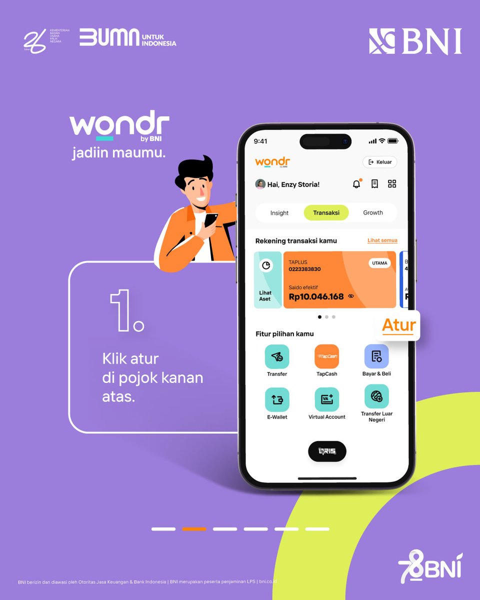 BNI's tweet photo. wondr by BNI paling bisa ngertiin maunya kamu, pilihan menu di homescreen bisa disesuaiin dengan kebutuhanmu. Jadi transaksi finansial kamu bisa lebih gampang dan sesuai maumu. https://t.co/XX4Nwejizy