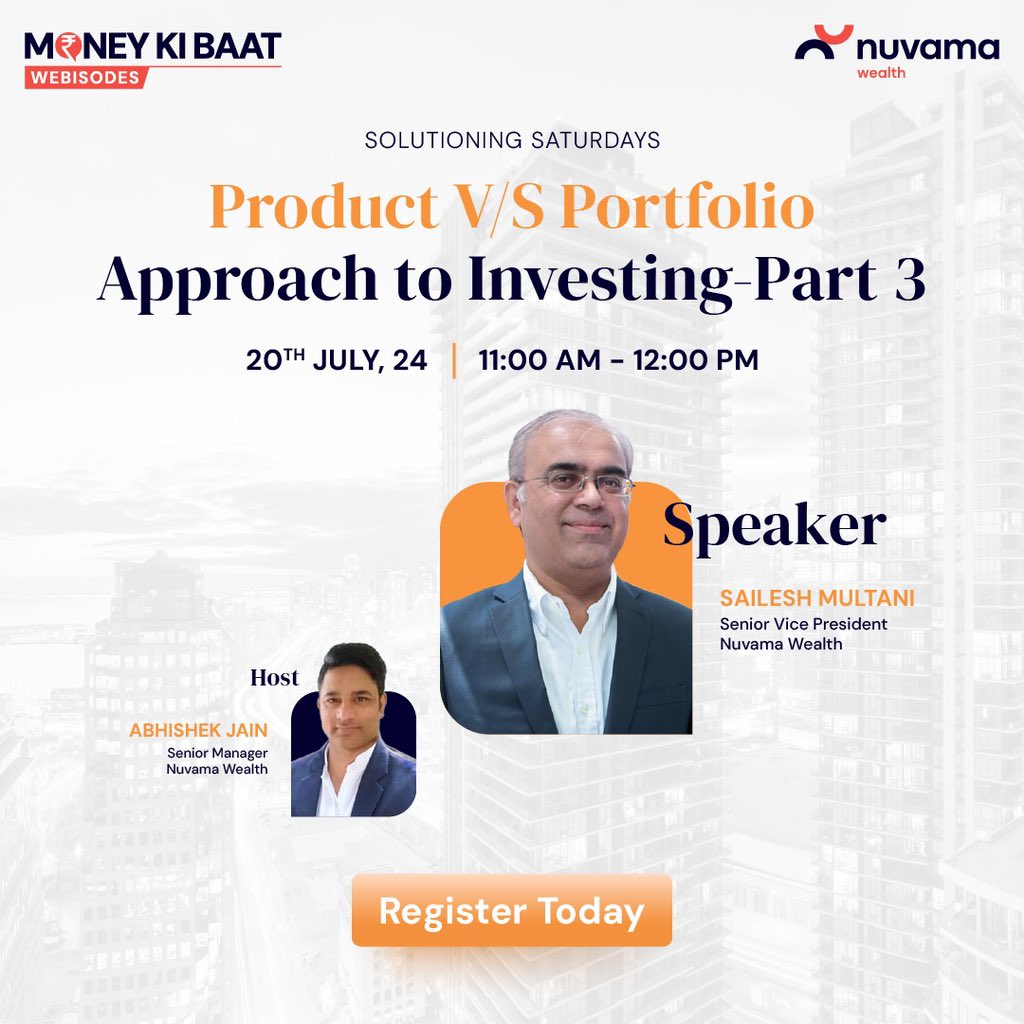 Nuvama_Wealth's tweet image. This week, explore our #webisodes, featuring on Edelweiss Business Cycle Fund NFO and Product vs. Portfolio Approach to Investing - Part 3. Gain valuable knowledge to enhance your investment strategies.
Register now, by clicking the link below:
tinyurl.com/ycxcw5jx
#webisodes