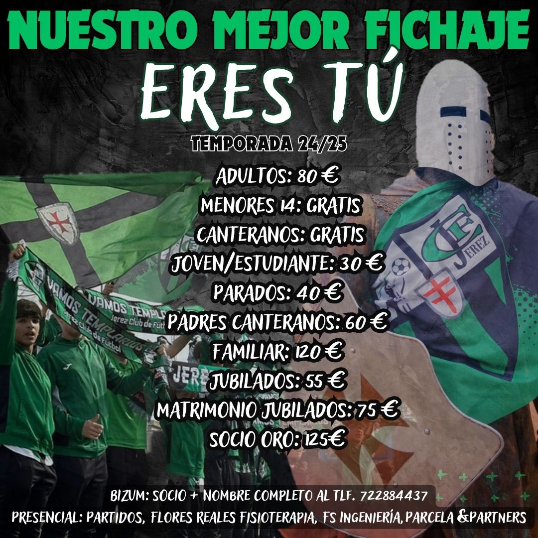 ¡¡¡Buenos días!!! En esta temporada apasionante que se presenta, ¡¡¡nuestro mejor fichaje eres tú!!! Iniciamos la campaña de abonados, ¡¡¡hazte socio del Jerez!!! 💚🖤💚🖤💚🖤