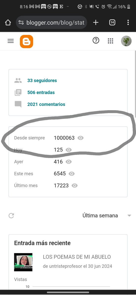 1tristeprofesor's tweet photo. Un millón de lectores en un blog educativo sobre poesía?? Parece increíble, pero es cierto.
@RedBECREA @redBESevilla @poesiamedellin @BECREAGR @BECREA_CORDOBA Lo sabrá @EducaAnd? Gracias por hacerlo posible. https://t.co/jLvK51d00z