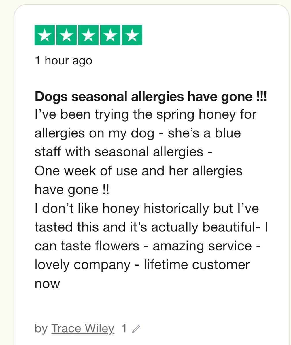 eve_bees's tweet photo. https://t.co/oZqgy5AIdN
Wow! What a review ❤️
We're so pleased that our honey is now also helping our 4-legged friends 🐶🐕
Did you know that dogs can also benefit from eating honey, too? Isn't honey just truly amazing?
#LincsConnect #MHHSBD
#dogs #honey #dogshealth #allergies https://t.co/FDwz9sMzGE