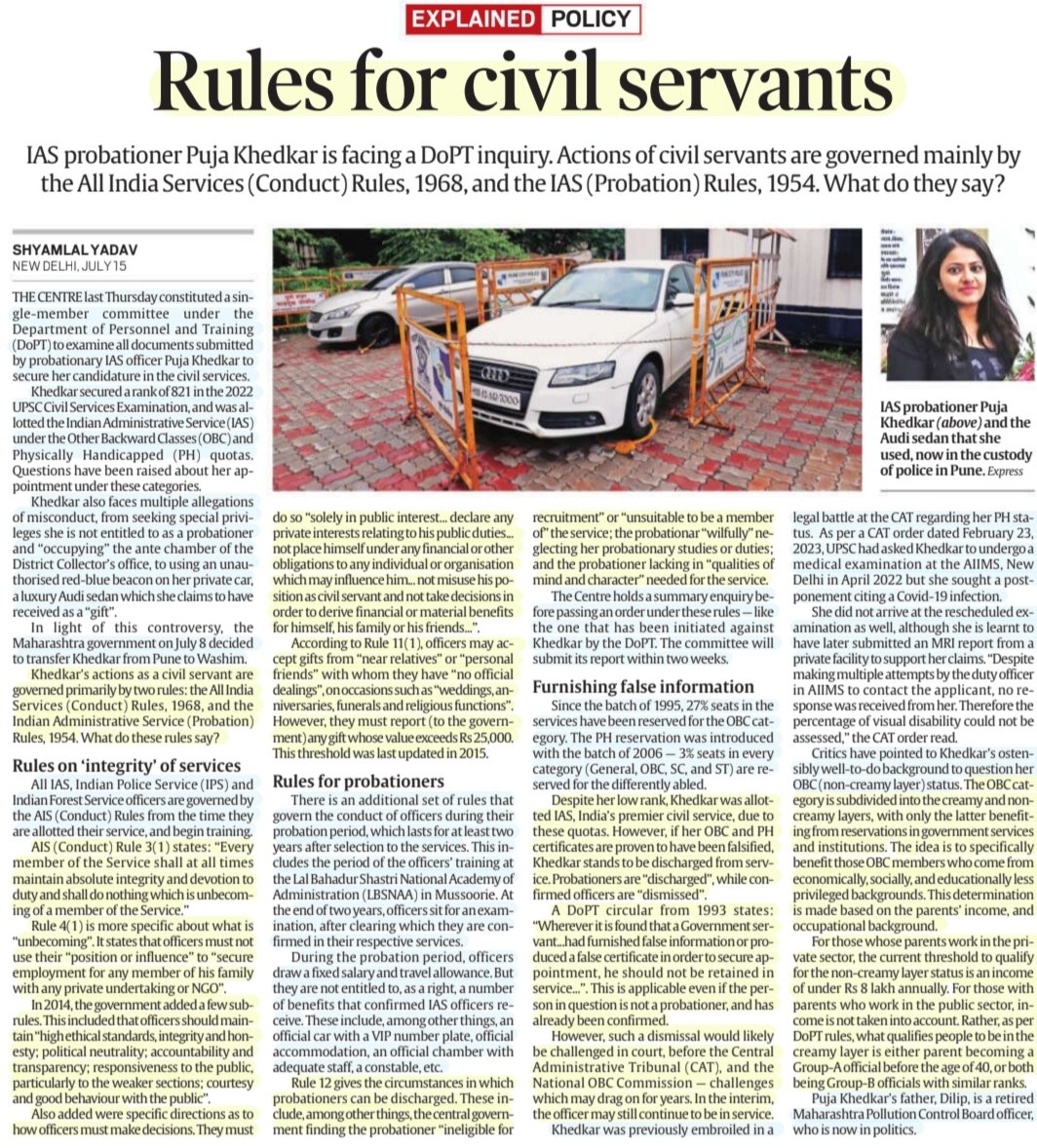 imRavikantYadav's tweet photo. 'Rules for Civil Servants'
:An informative article by Sh Shyamlal Yadav
@RTIExpress
#CivilServants #ethics #Integrity
#PhysicallyHandicapped #OBC #CreamyLayer #Reservation
#Corruption #Fraud
#Probationers
#DoPT
#PujaKhedkar
#UPSC
#UPSCaspirants
Source: IE https://t.co/kFLBCawyM2