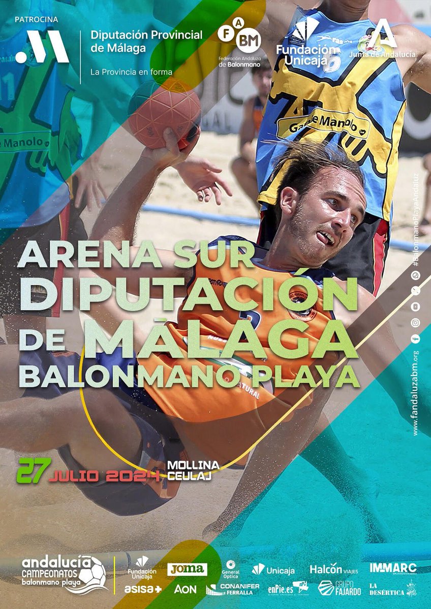 🤾🏻‍♀️Regresa Arena Sur <a href="/diputacionMLG/">Diputación de Málaga</a> #BalonmanoPlaya con  el Torneo Mollina Balonmano Playa 
🗓️ S 27 de julio 
📍 CEULAJ de #Mollina
✅ Organizado x <a href="/FAndaluzaBM/">Federación Andaluza de Balonmano</a> e incluido en el Campeonato Andaluz de Balonmano Playa
🔝 4 campos de juego y 32 equipos Infantil y Cadete fem/masc.