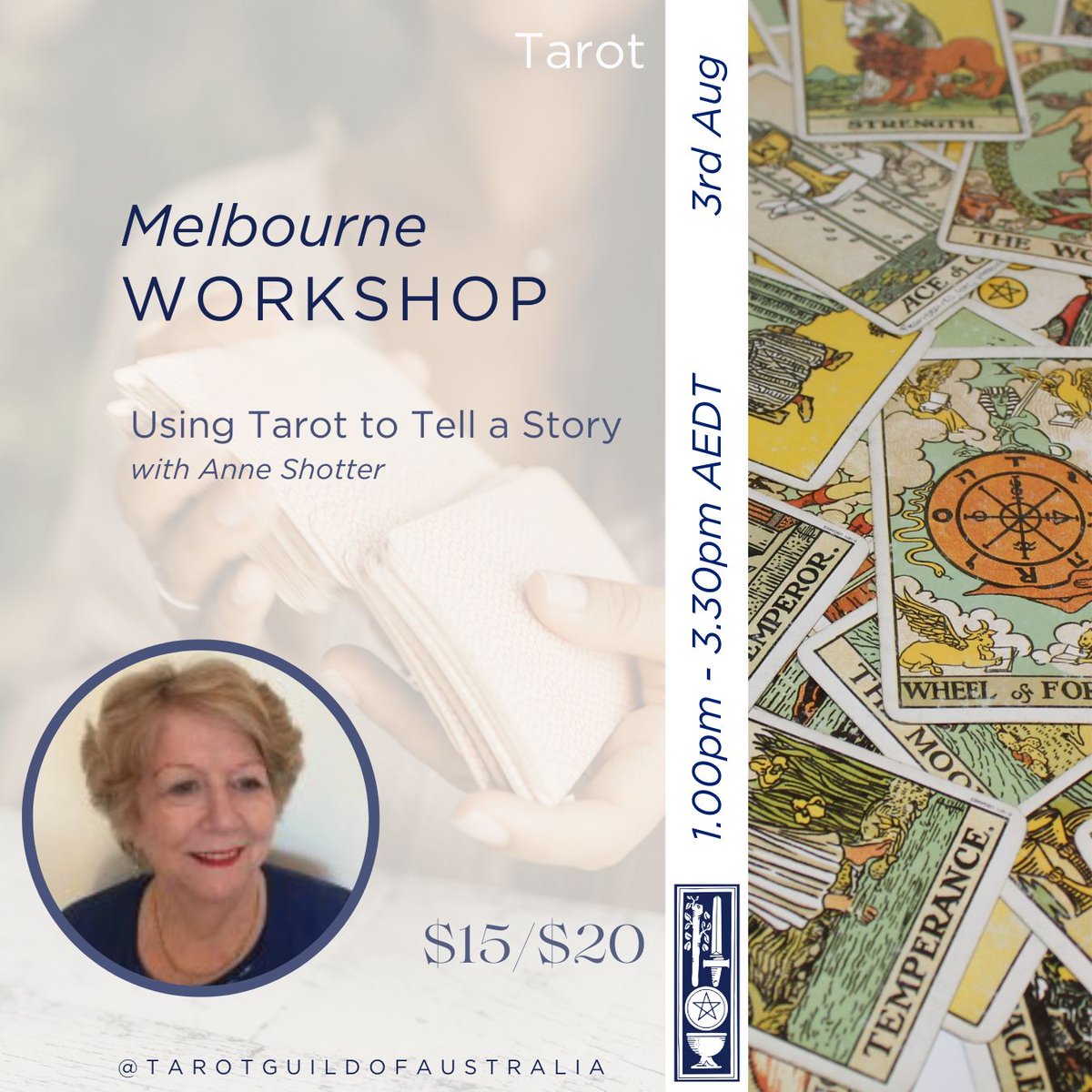 TarotGuildAus's tweet photo. Using Tarot to Tell a Story
Melbourne Workshop
Presented by Anne Shotter
Saturday, 3 August 2024
1:00 pm - 3:30 pm
South Melbourne Community Centre
Check our website for all the details https://t.co/BXPhdC4yfo 
#tarot #tarotworkshop #tarotcards #tarotguildaustralia https://t.co/nl44yUjlWQ