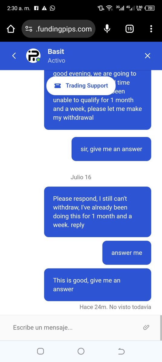 JoberRevete's tweet photo. @fundingpips I have been unable to make my withdrawal for 1 month and a week, support is not responding to me, I need a solution. help me please. Every week they tell me the same thing and nothing can solve this problem, today is pay day and nothing can I see a solution https://t.co/GVhgnJ67GX