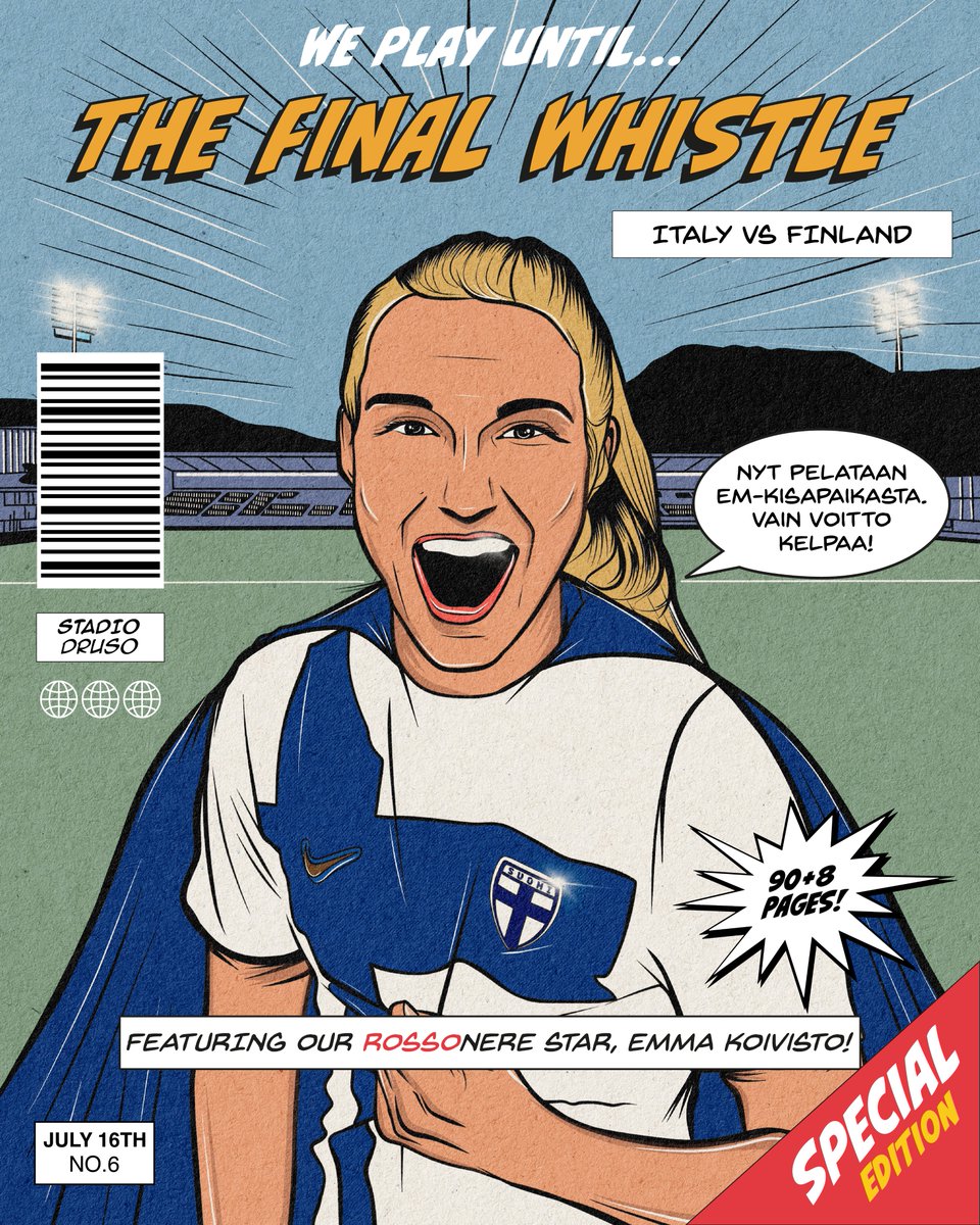 𝐉𝐮𝐥𝐲 𝟏𝟔𝐭𝐡 𝗡𝗼. 𝟔🔹[TÄNÄÄN!] | 🇮🇹 vs. 🇫🇮 | 𝑺𝒑𝒆𝒄𝒊𝒂𝒍 𝑬𝒅𝒊𝒕𝒊𝒐𝒏: Taistelu EM-kisapaikasta! ⚔️

Emma Koivisto ja Helmareiden supersankarit ovat valmiina pelaamaan viimeiseen pillinvihellykseen asti! 👑🦸‍♀️

📍 Klo 20.00, Stadio Druso, Bolzano [Yle TV2,