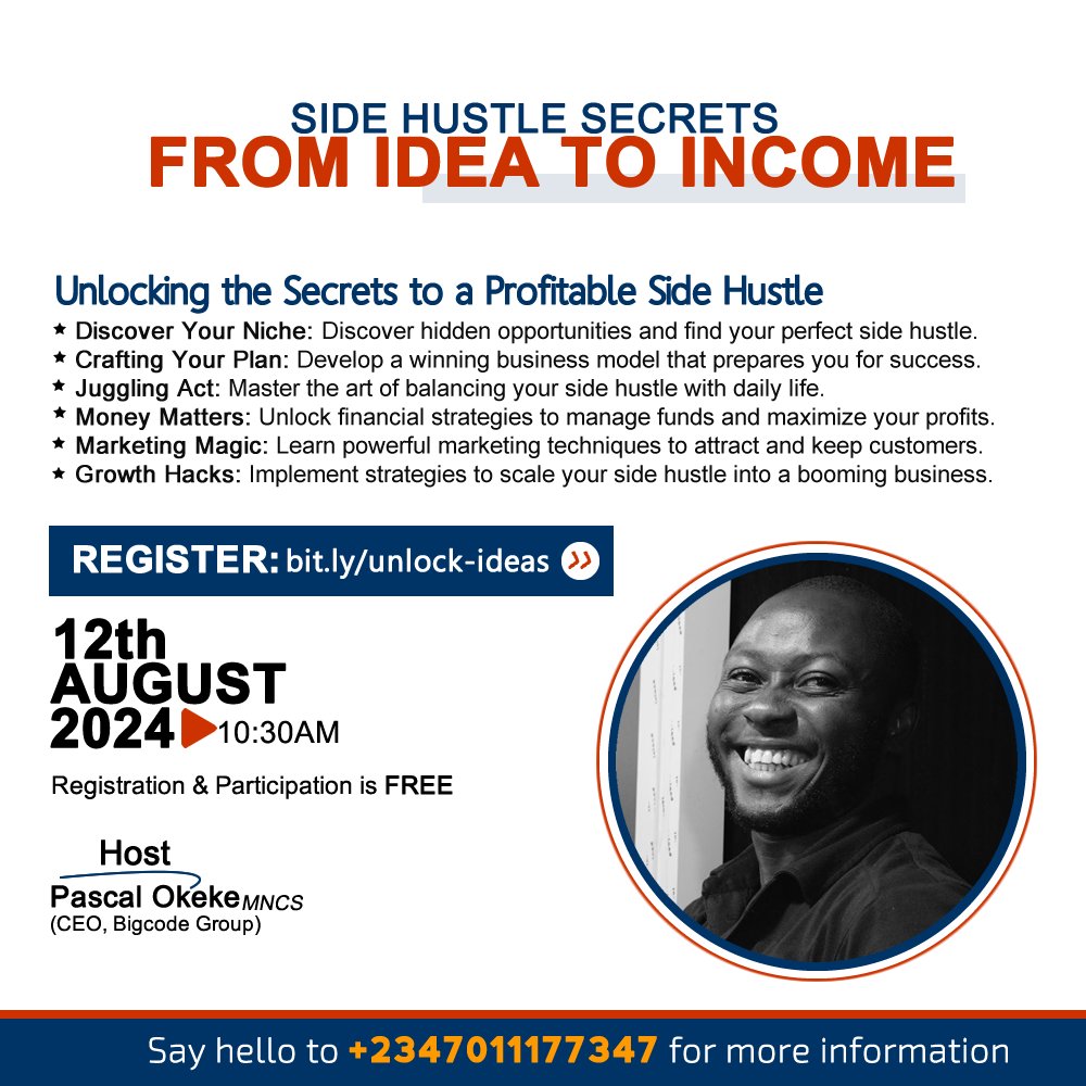 Wanna make that your dream side hustle a reality?

Join us, as we unveil the secrets to launching and growing a successful side hustle.

This event is for both aspiring entrepreneurs and those looking to enhance their side hustle. 

Register here: bit.ly/unlock-ideas
