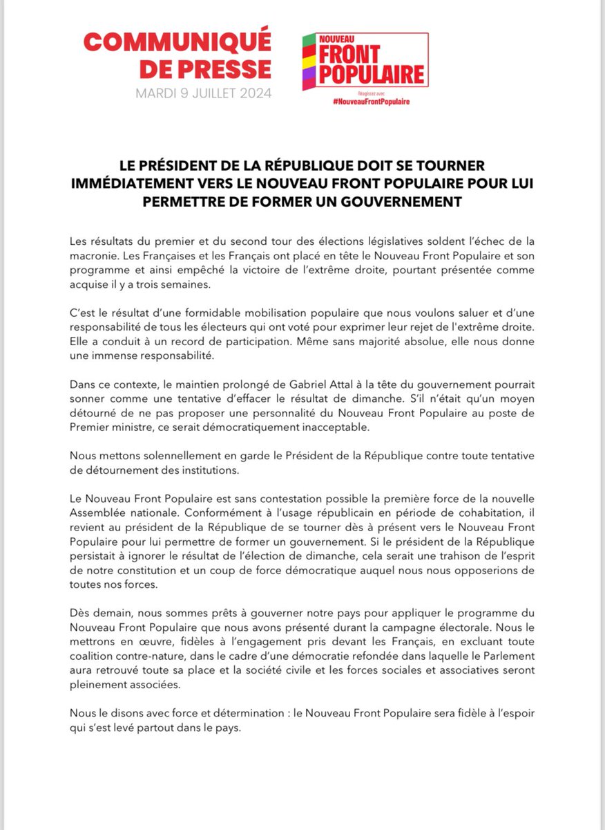 ClaireMLejeune's tweet photo. Le refus par la @FranceInsoumise du nom de #Tubiana est normal et ne relève d'aucun "sectarisme".

Il relève d'un attachement à la parole donnée: nous nous sommes engagés à appliquer le programme du NFP.

Ci dessous:
-communiqué du 9/07
-tribune signée par Tubiana

Lisez juste. https://t.co/9OhOGGve0P