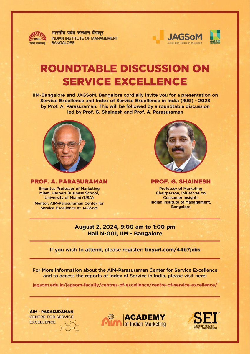 IIMB_EEP's tweet photo. 📅 Save the date! 02-August-2024
📍 Venue: IIMB Campus, N-Block, Hall N-001
🕐 Timings: 9:00 AM to 1:00 PM
Registration link: https://t.co/Oargukgumk
More info: https://t.co/vMRdvjaQIg
#iimb @iimb_official #serviceexcellence #customercentricity #servicedesign #jagsom #isei https://t.co/u45HDoioFt