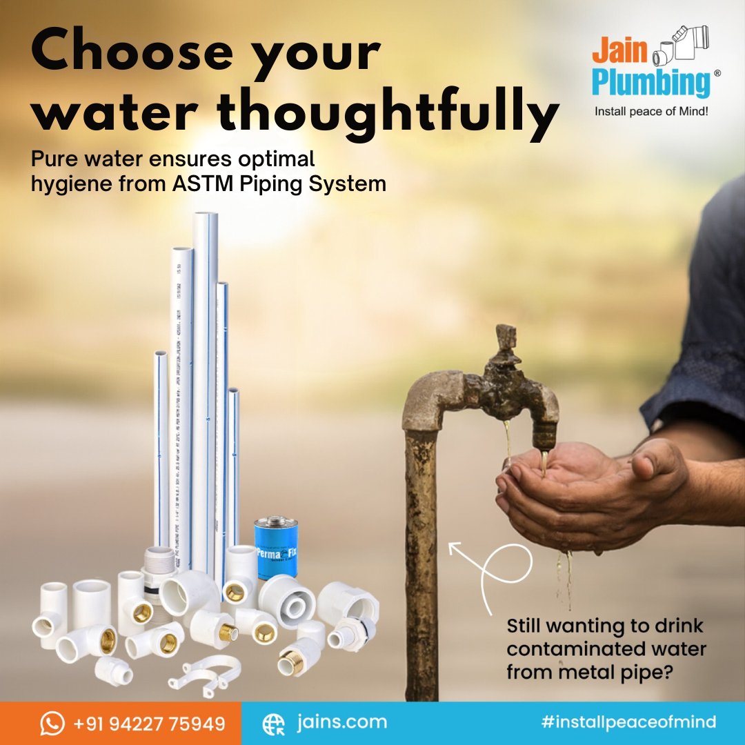 JainPlumbing's tweet photo. 💧 Ditch rusty old pipes! Upgrade to Jain ASTM pipes for pure, clean water. Because nobody wants a side of rust with their drink! 🥤🚫 
Choose Jain Plumbing for optimal hygiene and peace of mind.

#JainPipes #CleanWater #NoRust https://t.co/efkanRER25