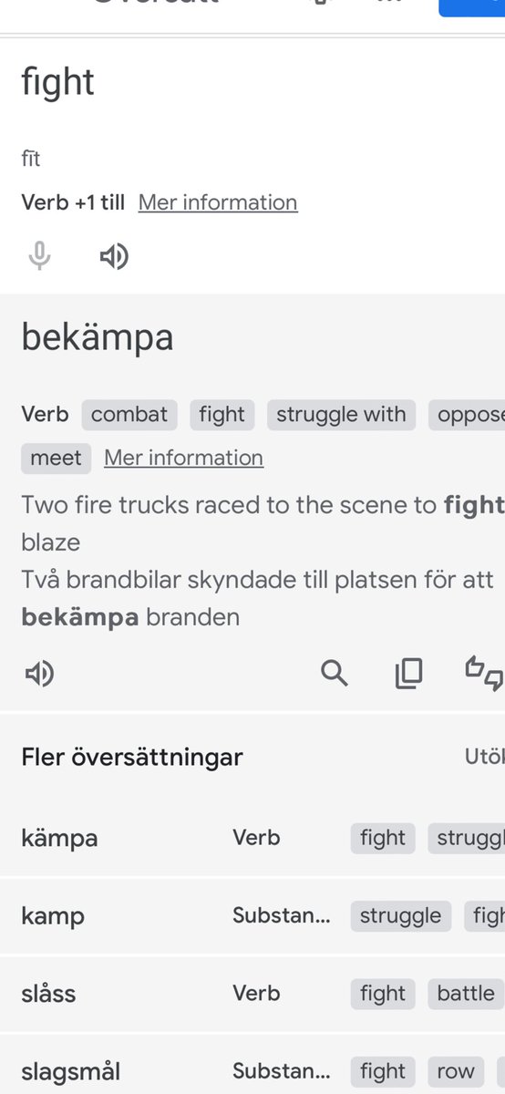 I <a href="/sr_ekot/">SR Ekot</a> får vi höra idag att Trump
sa slåss slåss slåss när han sa fight fight fight. Utan att veta exakt vad han menade så delar jag google translate första förslag om kämpa istället för slåss passar bättre i sammanhanget.
Vad tror du? Statsradions översättning till slåss