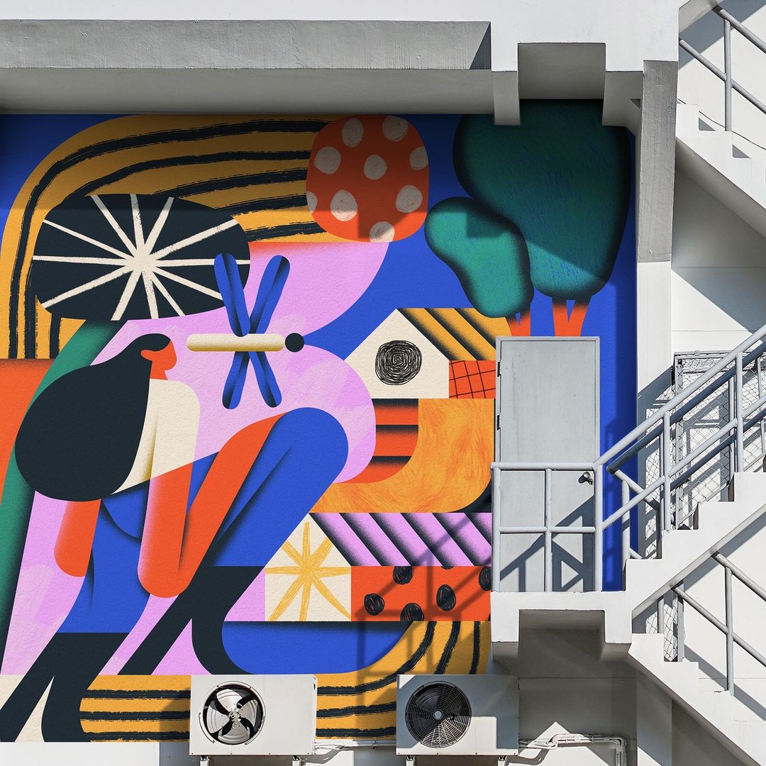 Ooooo loving this illustration and mural concept by French designer @florian_gallou! 😎💙👊⁠