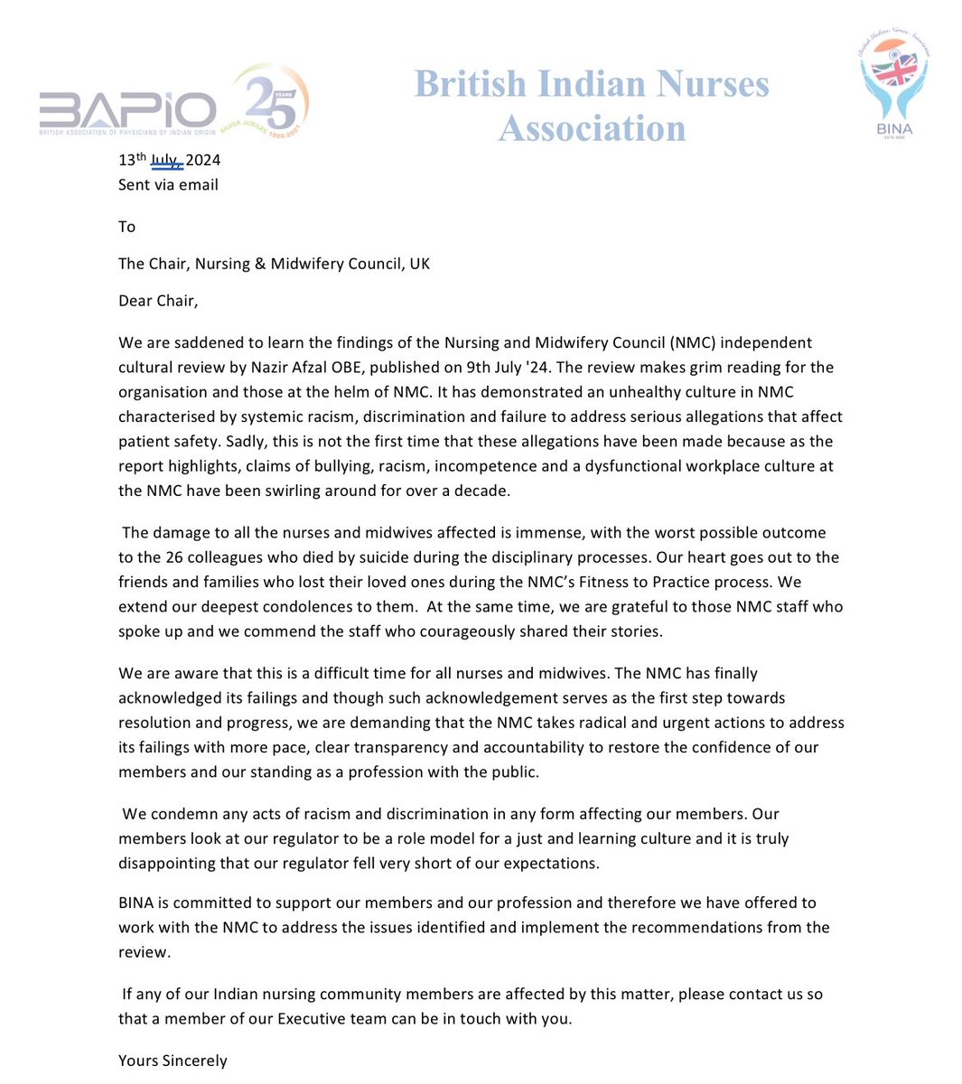 Please see our response for the <a href="/nmcnews/">Nursing and Midwifery Council</a> independent culture review led by <a href="/nazirafzal/">nazir afzal</a> As first largest ethnic minority in NMC, we are deeply concerned and requesting NMC for radical &amp; urgent actions with more pace, clear transparency &amp; accountability.