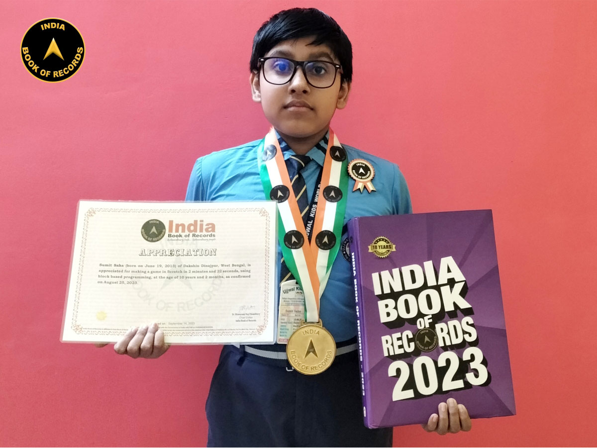 indiabookrecord's tweet photo. Sumit Saha of Dakshin Dinajpur, West Bengal, is appreciated for making a game in Scratch in 2 minutes and 22 seconds.
#ScratchGenius #YoungProgrammer #CodingWhiz #ImpressiveSkills #GameDevelopment #FutureTechStar  #IBR 
Visit: https://t.co/PhH8vXeNd7 https://t.co/vGSvwtIl4v