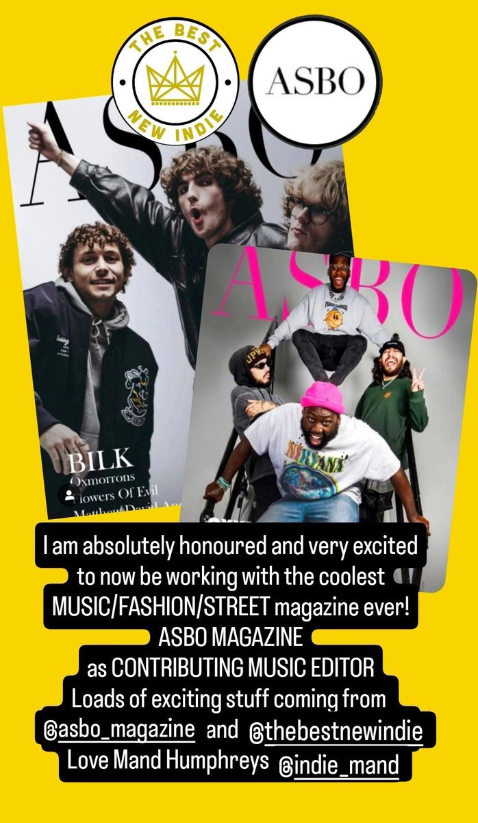 👑THE BEST NEW INDIE👑 (@thebestnewindie) on Twitter photo I am absolutely honoured and excited to announce I will be working with the coolest MUSIC/STREET/FASHION Magazine in the world <a href="/ASBOMagazine/">ASBO Magazine</a> as CONTRIBUTING MUSIC EDITOR. Some exciting stuff coming! Love Mand ❤️ I am absolutely honoured and excited to announce I will be working with the coolest MUSIC/STREET/FASHION Magazine in the world <a href="/ASBOMagazine/">ASBO Magazine</a> as CONTRIBUTING MUSIC EDITOR. Some exciting stuff coming! Love Mand ❤️