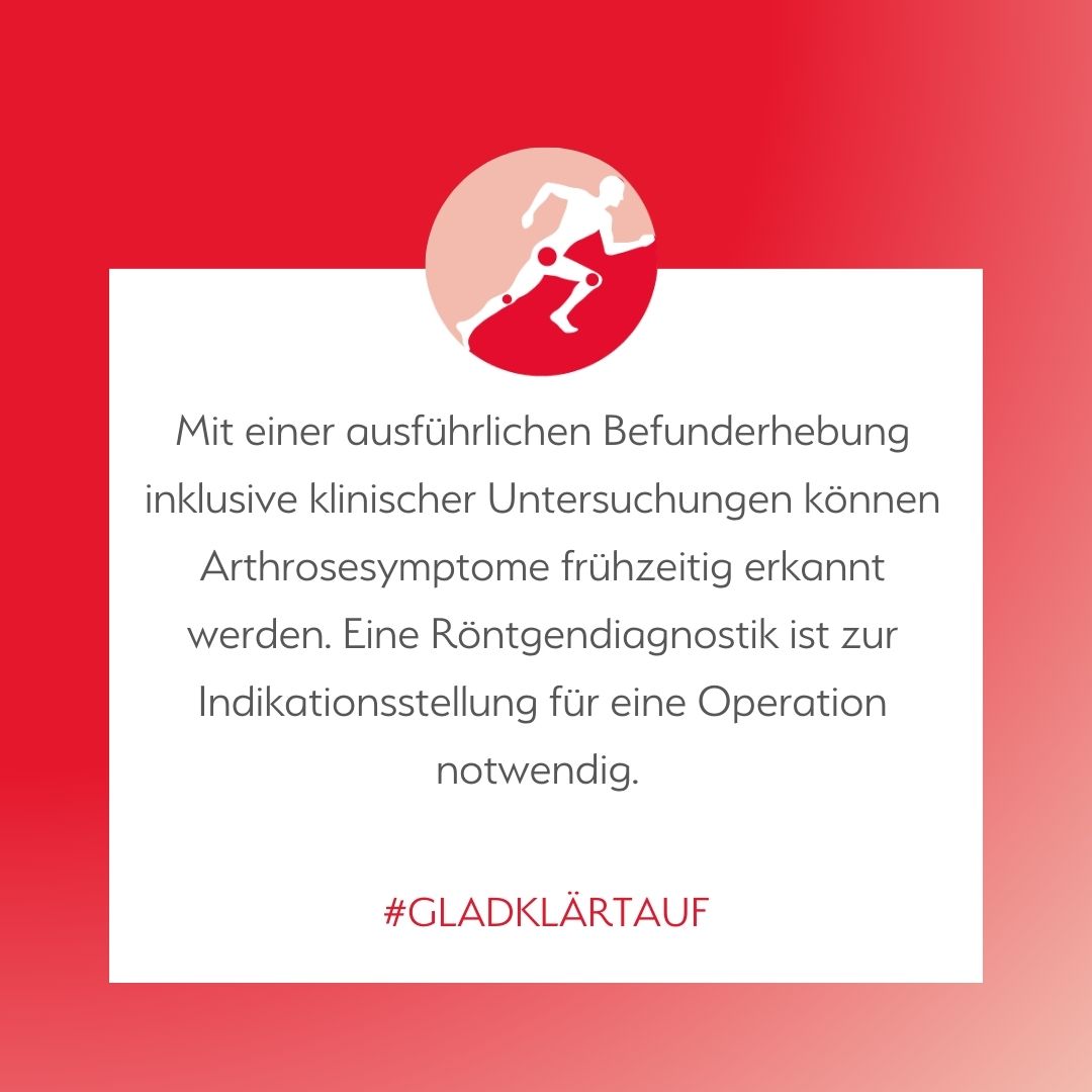 Arthrose ist erst spät auf dem Röntgenbild sichtbar. Zudem ist es erst für Operationsentscheidungen notwendig. Anzeichen sind frühzeitig auch durch klinische Untersuchung und Befragung erkennbar und somit eine Diagnosestellung möglich. 

#glad #arthrose #physiotherapie #mythen