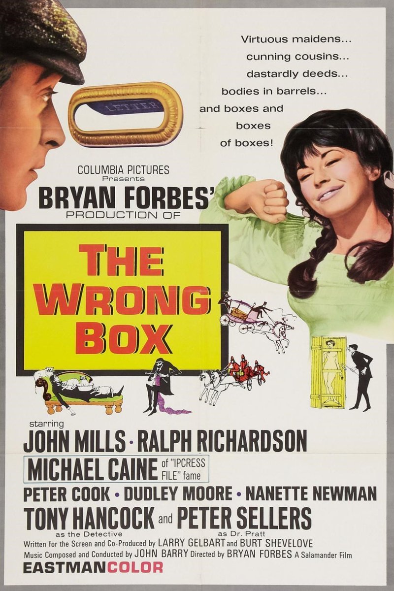 daveainsworth63's tweet image. Film of the day - The Wrong Box (1966) Entertaining comedy directed by Bryan Forbes starring Michael Caine, Nanette Newman, John Mills, Ralph Richardson, Peter Sellers, Peter Cook, Dudley Moore and Tony Hancock @Film4 4.45pm this afternoon #PeterSellers #TonyHancock #PeterCook