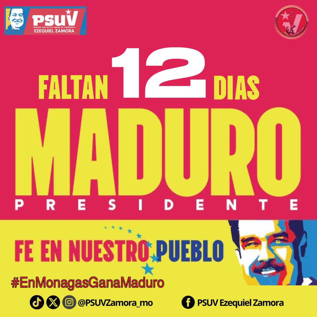 🟨🟦🟥🟨🟦🟥🟨🟦🟥
Aquí nuestro contador Zamorano!!!

A Solo 1️⃣2️⃣ días para la victoria contundente.

_Nicolás Maduro presidente_ 

*Psuvezamora_mo*
<a href="/NicolasMaduro/">Nicolás Maduro</a> 
<a href="/dcabellor/">Diosdado Cabello R</a> 
<a href="/jorgerpsuv/">Jorge Rodríguez</a> 
<a href="/ErnestoLunaPsuv/">Ernesto Luna G.</a> 
<a href="/Oscarcpsuv/">Oscarcpsuv</a> 
<a href="/PartidoPSUV/">PSUV</a> 
<a href="/psuvmonagas_ve/">𝗣𝗦𝗨𝗩 𝗠𝗢𝗡𝗔𝗚𝗔𝗦</a>
