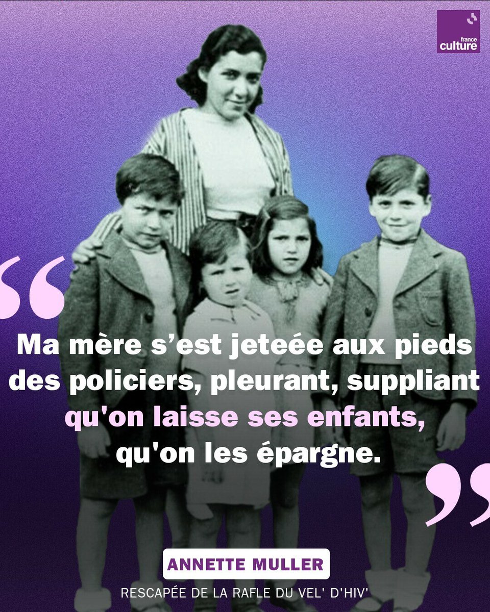 franceculture's tweet photo. Annette Muller se souvient de la rafle du Vél' d'Hiv' des 16 et 17 juillet 1942. Elle avait 9 ans quand elle fut emmenée par des policiers français.
➡️ https://t.co/gdDGKuOdZk https://t.co/eQBRB52qnT