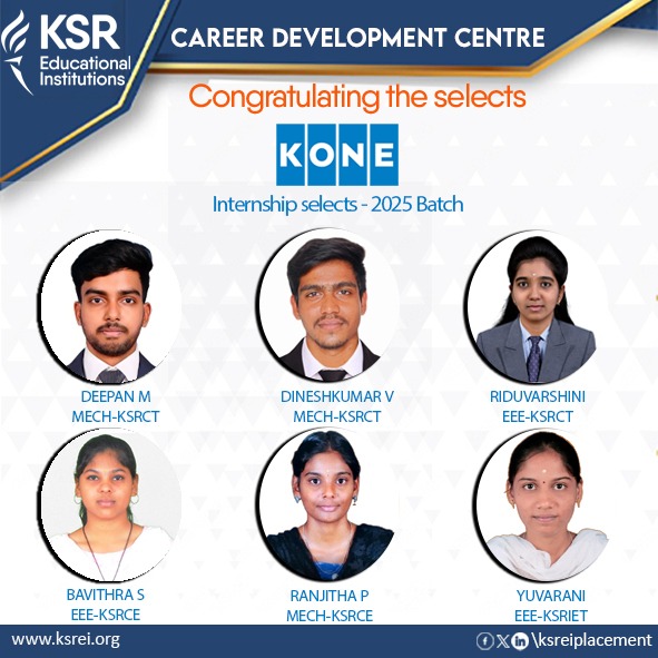 Congratulations to all the Internship Selects!

We are delighted to share the fantastic news of your selection for an internship at Kone Elevators! Your hard work, dedication, and perseverance have truly paid off, and this achievement is a testament to your exceptional abilities