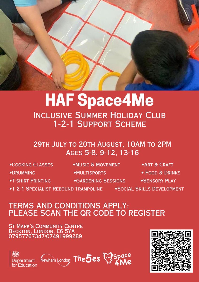 NPF_SEND_Parent's tweet photo. Dear Parents and Carers, Join us for an Inclusive Summer Holiday Club, starting from 29th July 2024 to 20th August 2024.
.
For more details please look at the flyer below, to Register please scan the QR code.
.
We look forward to seeing you there! https://t.co/WgfxVl0NL3