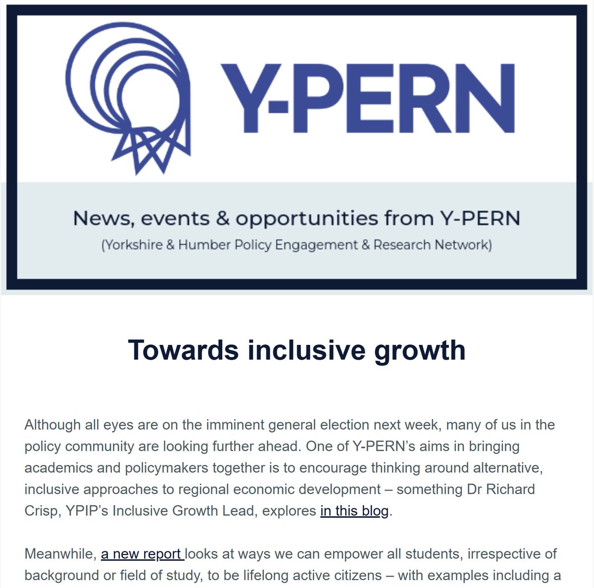 Y-PERN’s July Newsletter is out next week and includes some fascinating and exclusive reflection from one of our key policy partners on academic engagement and lessons learned from collaboration.

🗞️Sign-up here: bit.ly/4bdbEQh