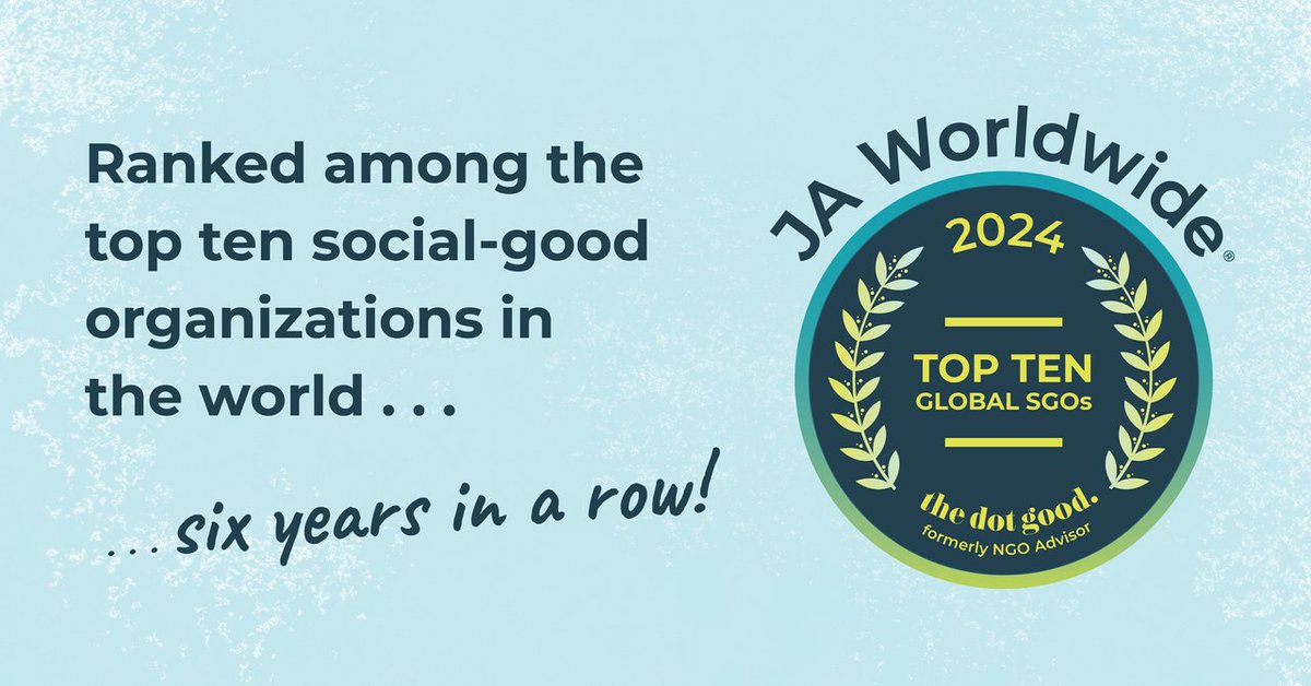 We’ve been ranked—for the sixth year in a row—as a top-ten global social-good organization. Through this annual ranking, thedotgood (formerly known as NGO Advisor) seeks to present a wide range of exemplary SGO work. Read more at jaworldwide.org/news/ja-worldw…