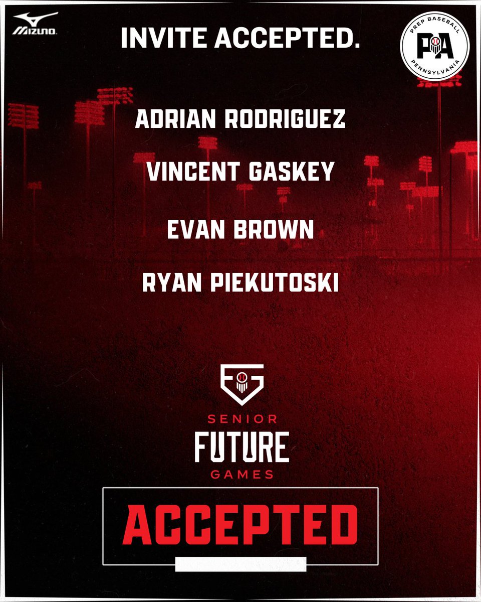 🚨 Senior Future Games Invite Accepted 🚨

Welcome the following players to LakePoint Sports for the 2024 Prep Baseball Senior Future Games

<a href="/AdrianR9_/">Adrian Rodriguez</a> | <a href="/vincentgaskey/">Vincent Gaskey</a> | <a href="/EvanBrown2025/">Evan Brown</a> | <a href="/ryanpieks/">Ryan Piekutoski</a> 

#PBSFG24 #KeyStoneState
