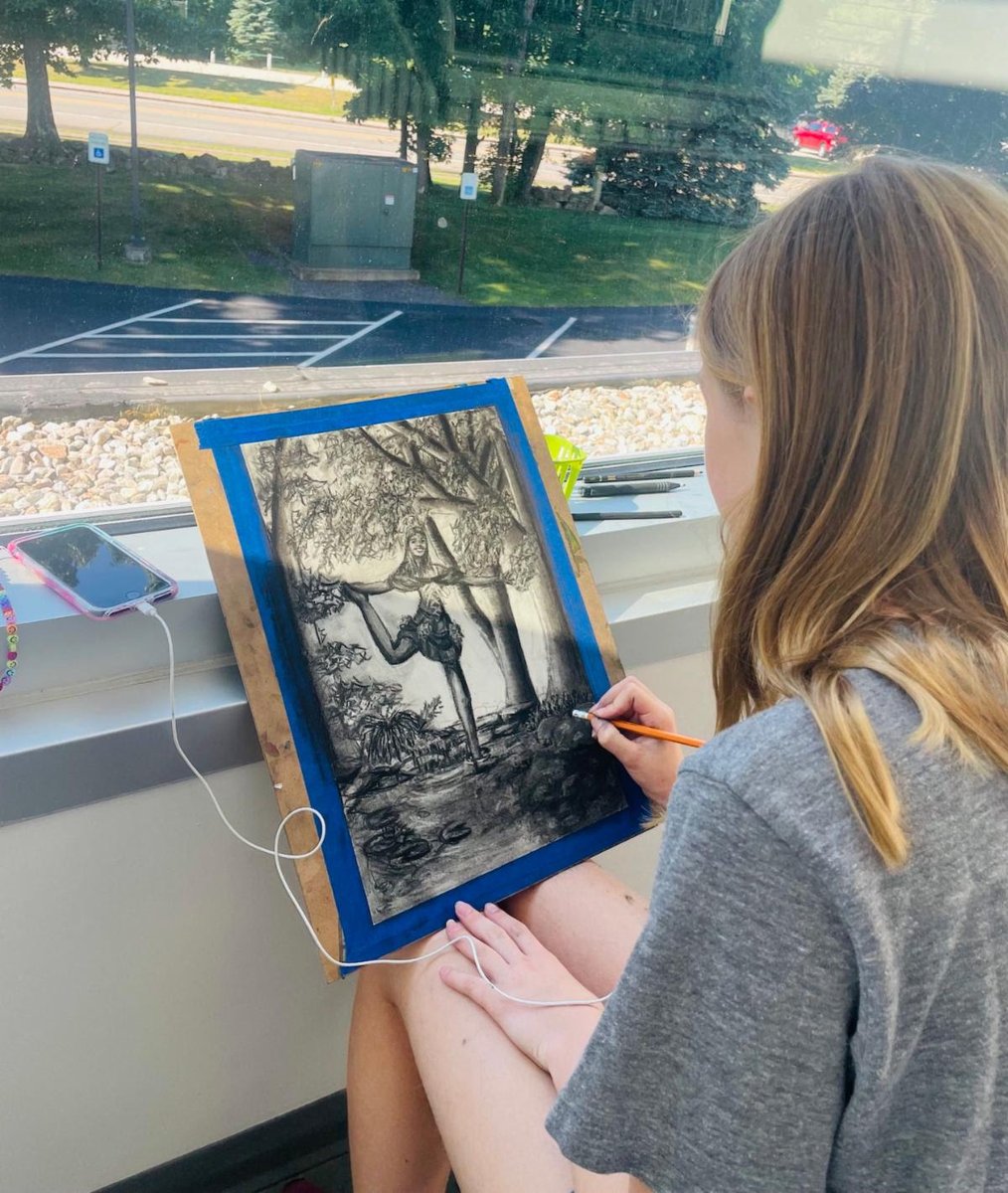 During our Summer STEAM Academy Camp Art week, a recent World Academy NH graduate, Annabelle, creatively designed her self-portrait using charcoal and erasers.

Annabelle's artwork is truly amazing.

Annabelle will be attending Bishop Guertin High School next year.

#art #camp