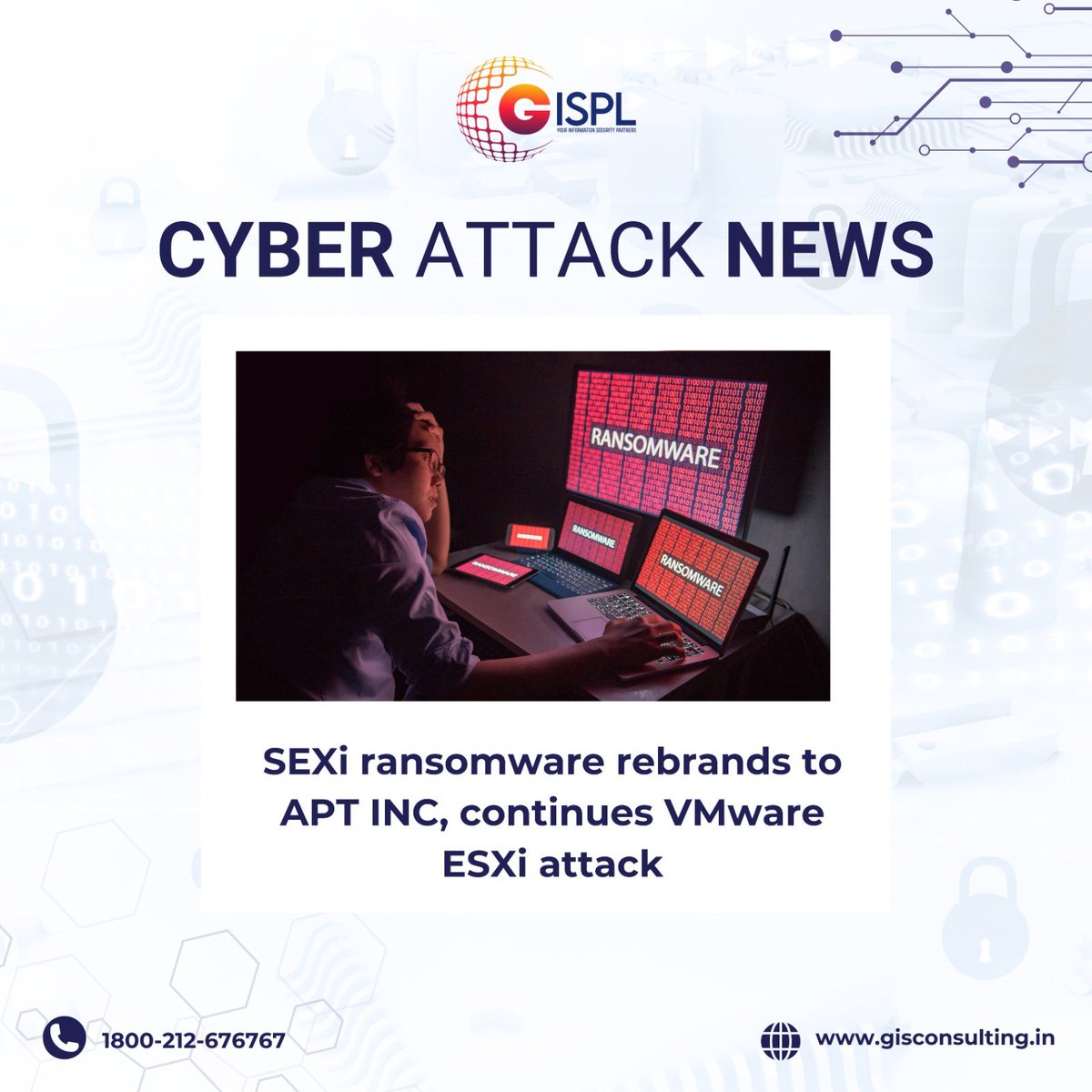 gispl_security's tweet photo. Cybersecurity Alert! 🚨 The notorious SEXi ransomware has rebranded itself as APT INC and is still targeting VMware ESXi environments. This rebranding signals a potential increase in sophisticated attacks. Stay vigilant and ensure your defenses are up to date. https://t.co/t1fihoYy6u