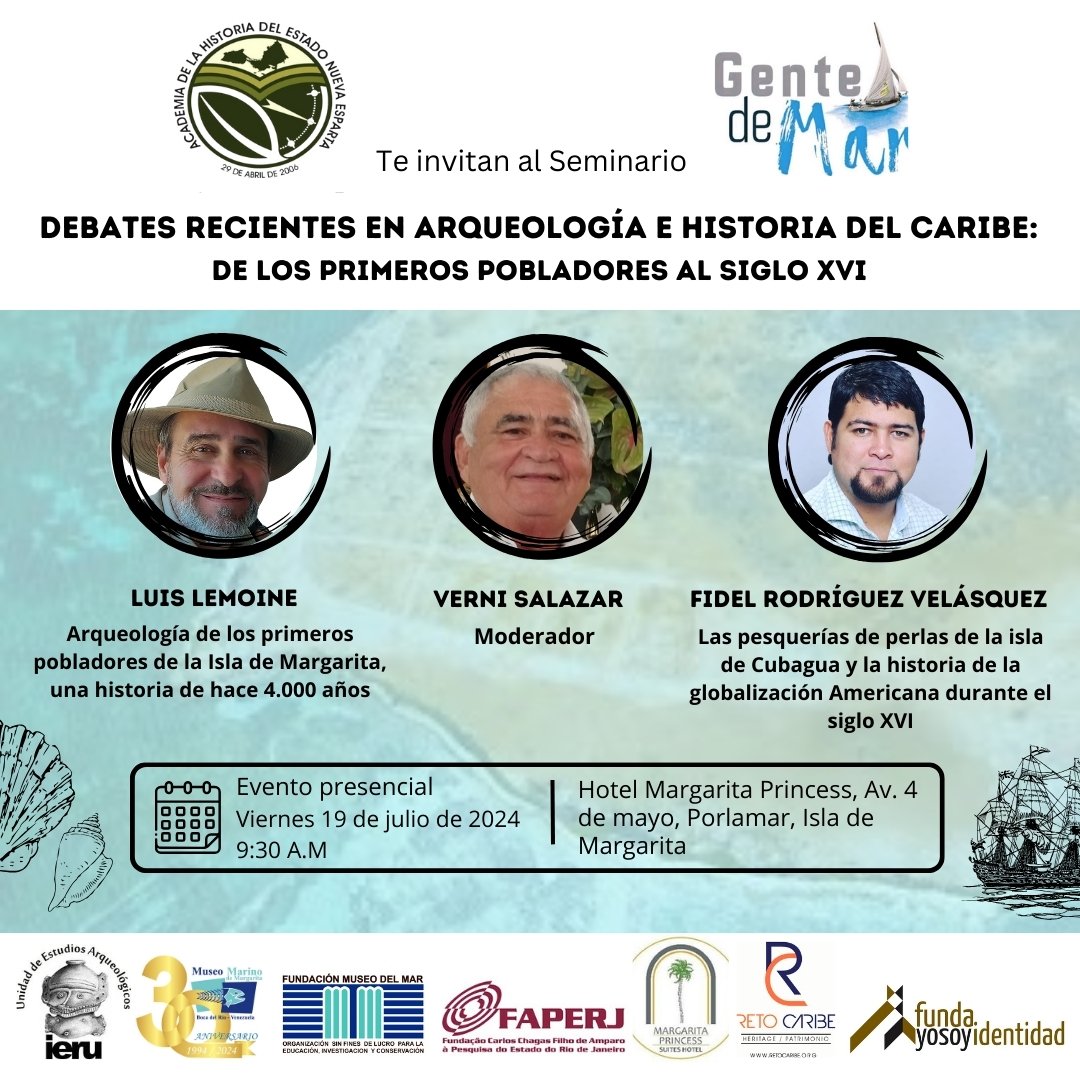 Este viernes a las 9:30am en la isla de Margarita, tendremos el evento: "Debates Recientes en arqueología e historia del Caribe: de los primeros pobladores al siglo XVI" con Luis Lemoine, <a href="/vernisalazar/">Verni Salazar</a>  y <a href="/FidelRodV/">Fidel Rodríguez Velásquez</a> #GentedeMar 👇🏾 👇🏾