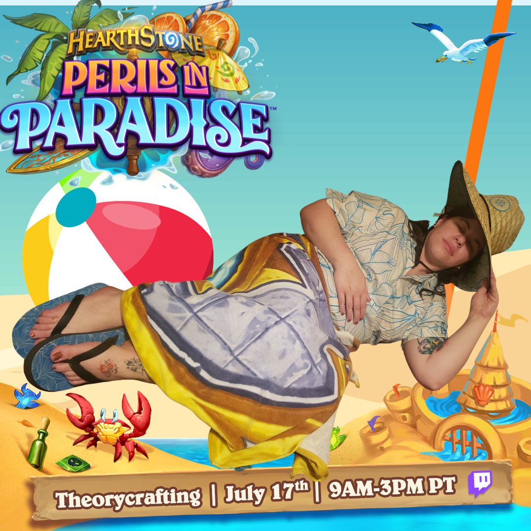 dawniedk's tweet image. I've always loved A.F.Kay in her different forms, and I'm excited to try her out this expansion so she inspired my beach snoozing! 

Thanks to @PlayHearthstone I'll be vacationing in the Isles early for theorycrafting tomorrow from 9am PT to 3pm PT!! Twitch.tv/dragonridertccg