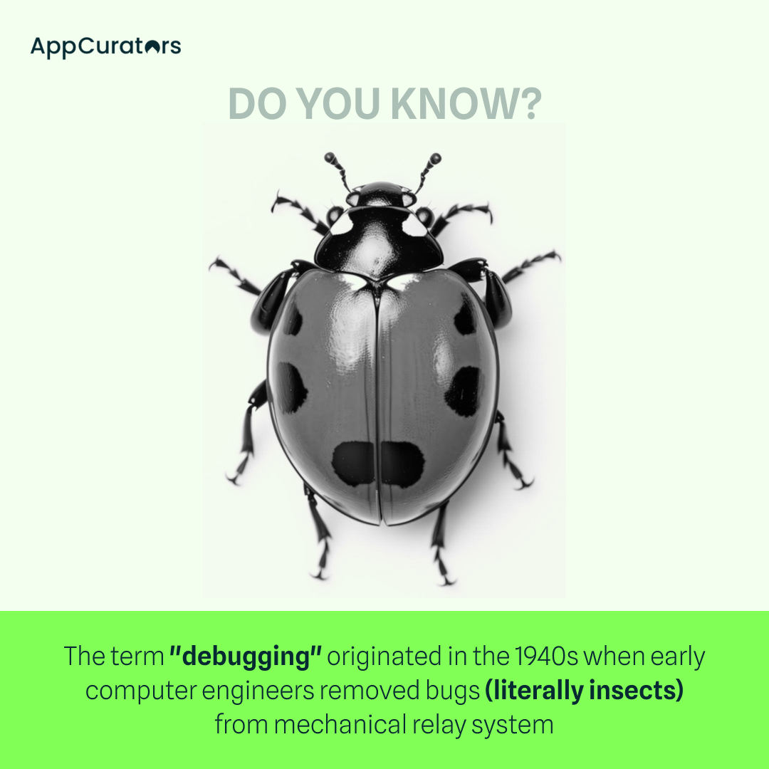 App_Curators's tweet photo. Did you know? The term 'debugging' was coined in the 1940s when engineers literally removed insects from early computer systems. Talk about literal problem-solving!

#TechHistory #ProgrammingFacts #Debugging #SoftwareEngineering #ComputerHistory #CodingTrivia #AppCurators" https://t.co/YjG017uDkC