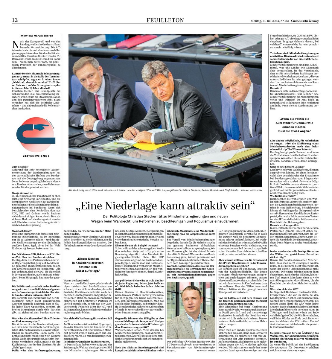 Ich freue mich, dass ich mich Martin Zubrod von der SZ ausführlich über ein paar Reformideen aus der Politikwissenschaft sprechen konnte (Minderheitsregierungen / wechselnde Mehrheiten und einfache Mehrheiten im Bundesrat).