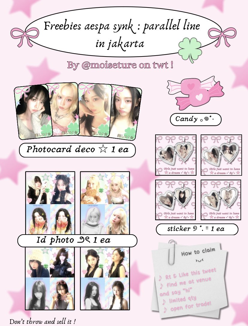 ⋆౨ৎ˚⟡˖࣪ Freebies “2024 aespa LIVE TOUR - SYNK : PARALLEL LINE In Jakarta” by <a href="/moiseture/">⋆౨ৎ kaelova</a> ⭑.ᐟ

🗓️ 24 August 2024
📍 Beach City International Stadium (exact loc and time tba)
🍀 open for trades! Help rt &amp; likes juseyoo 🙇‍♀️

See you ♡! More info tba
#aespa_SYNK_PARALLELLINEinJKT