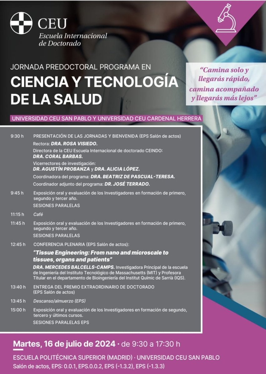 Comenzamos las Jornadas Predoctorales del Programa de Doctorado en Ciencia y Tecnología de la Salud. ¡10 años de <a href="/CEINDO_CEU/">CEINDO</a> y también de este programa! ¡Enhorabuena! <a href="/USPCEU/">Universidad CEU San Pablo</a> <a href="/uchceu/">Universidad CEU UCH</a> <a href="/FarmaciaCEU/">USPCEUfarmacia</a> <a href="/metabolomicaceu/">CEMBIO</a>