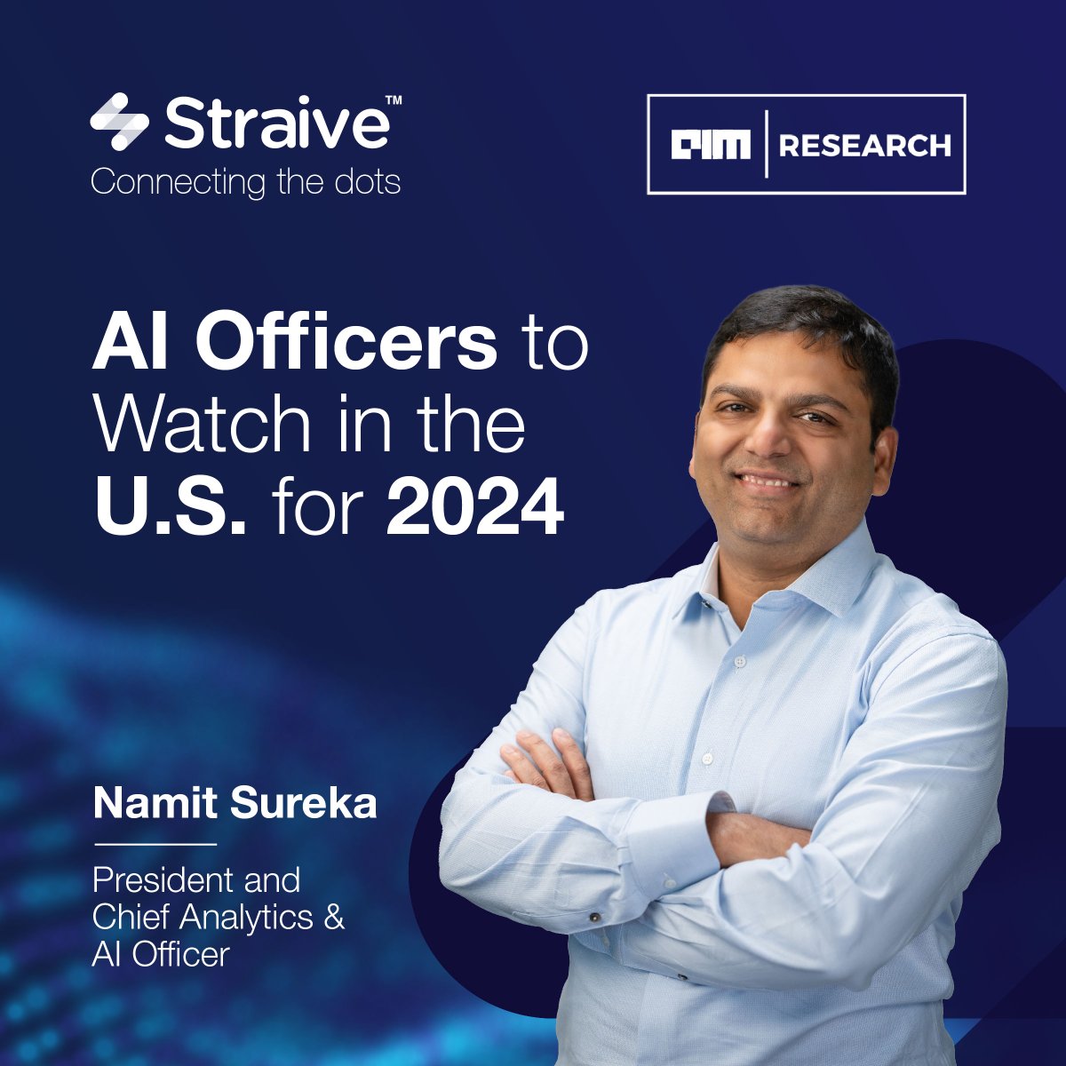 Straive_'s tweet photo. [Proud Moment] Namit Sureka, our President &amp; Chief Analytics &amp; AI Officer, is named a top AI officer to watch in the USA for 2024. Congratulations, Namit!

Read more: https://t.co/ZKqHb413Yg

#AI #ThoughtLeadership #DataAnalytics #Straive https://t.co/ApO1TO4l3E