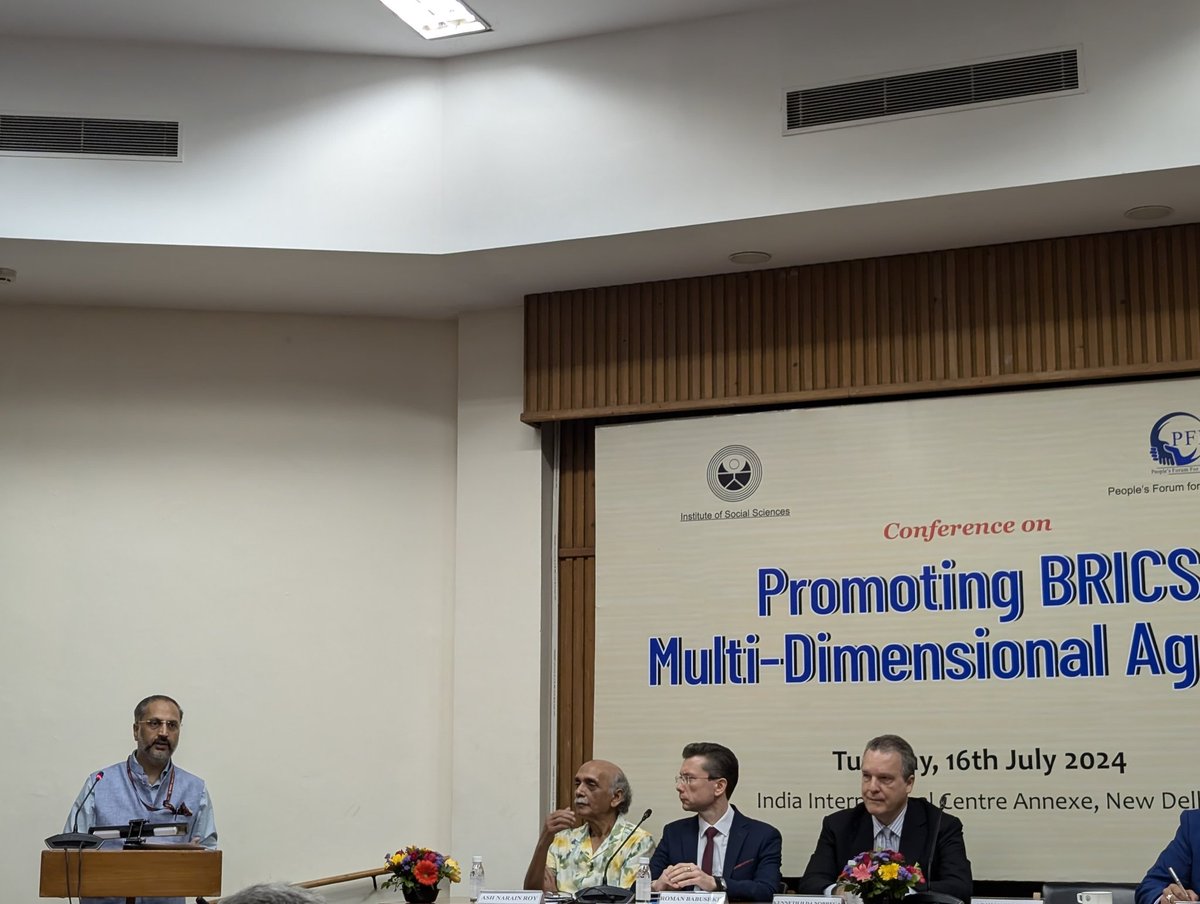 AmbAbhishekIFS's tweet photo. Thank Prof @Ashnarainroy for inviting me to address a Conference today on 'Promoting BRICS Multi-Dimensional Agenda' organised by Inst. of Social Sciences. Glad to meet diplomats from founding BRICS members . Spoke on various issues being discussed presently within BRICS. https://t.co/lurHjBHNbP