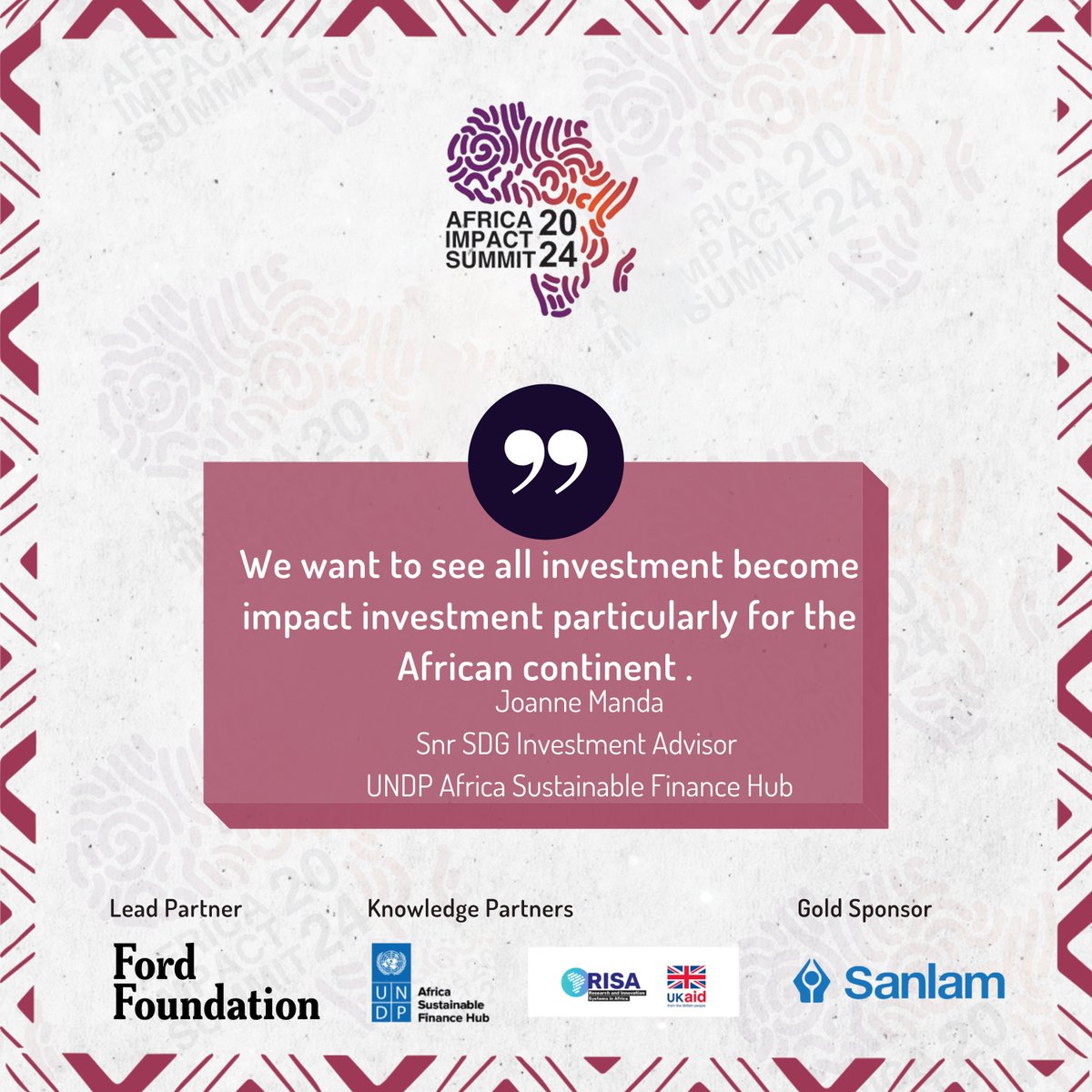 <a href="/UNDP_SDGFinance/">UNDP Sustainable Finance</a>

#AfricaImpactSummit24 #ImpactInvesting #TheAfricaWeWant