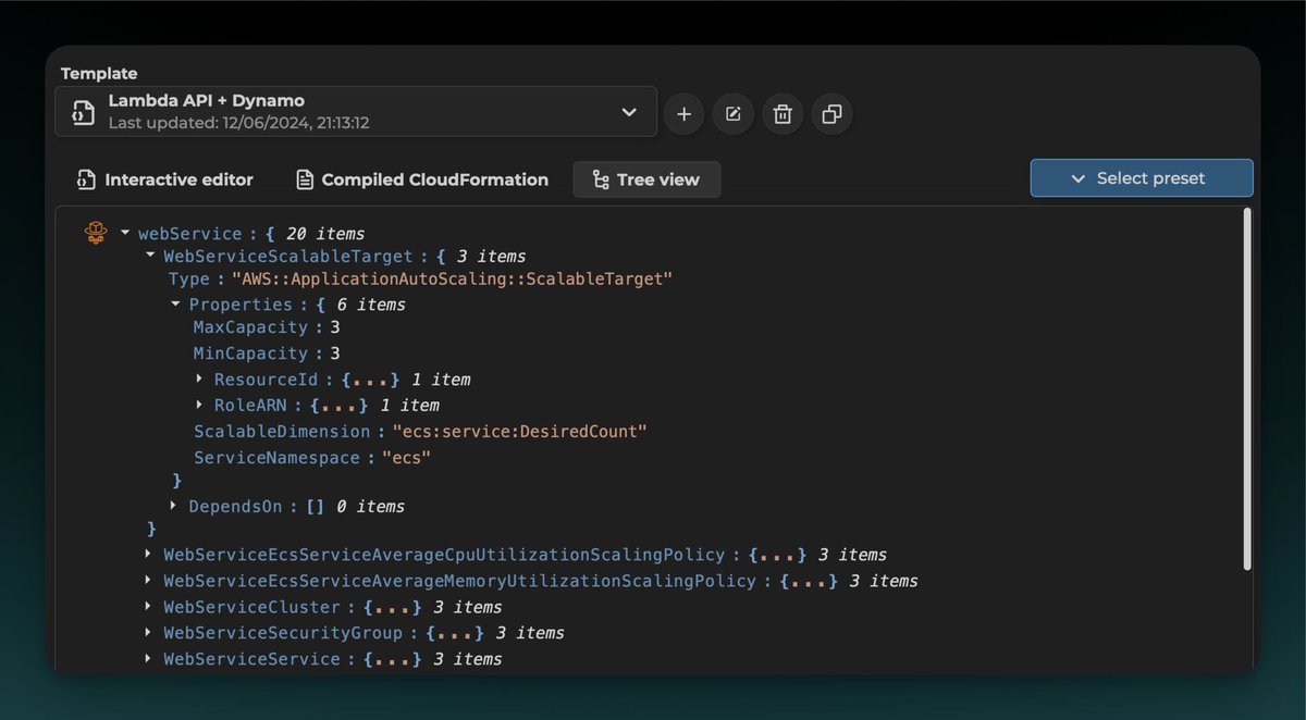 stacktape's tweet image. ⚡️ New feature: Interactive config editor
☑️ The config editor now has a tree view, making it way easier to see all the resources that will be deployed.
☑️ The compilation from Stacktape config into @awscloud CloudFormation is now blazingly fast, so you can observe the changes…