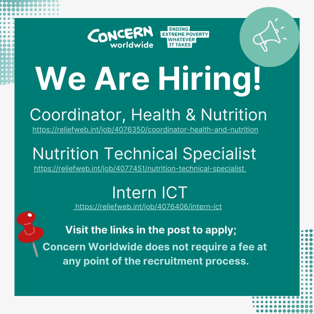 ConcernKenya's tweet photo. Join Our Team! Exciting Opportunities Available!

 ✅Coordinator, Health &amp; Nutrition
https://t.co/FtkaOscC02

✅Nutrition Technical Specialist
https://t.co/UMdqA9WSLA

✅Intern, ICT
https://t.co/eCaQrhqvP8

#Jobvacancy https://t.co/5MkS8GvixI