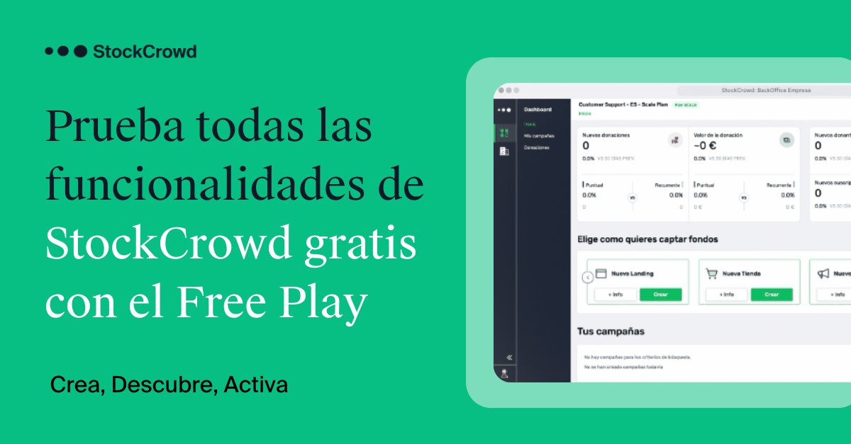 Creemos en la tecnología para transformar la captación de fondos y ahora puedes darte de alta GRATIS y probar nuestra herramienta en el Free Play. 🎉✨ 

Descubre consejos, historias de éxito y tendencias en fundraising.

👉🏽 goo.su/NujR6j
 
#StockCrowdFAN #Fundraising