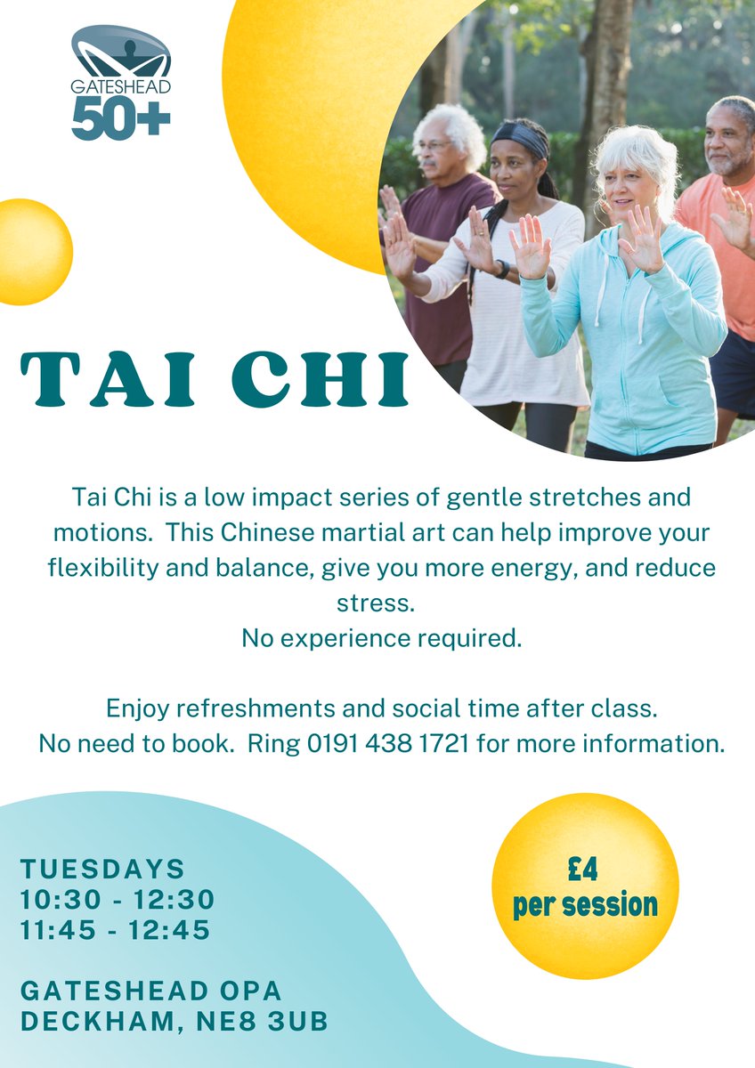 If  you've never tried Tai Chi, why not try it today?  Through slow, deliberate movements, you can improve your balance and flexibility and lower your stress levels.  Two sessions at our Deckham hub every Tuesday!  😊