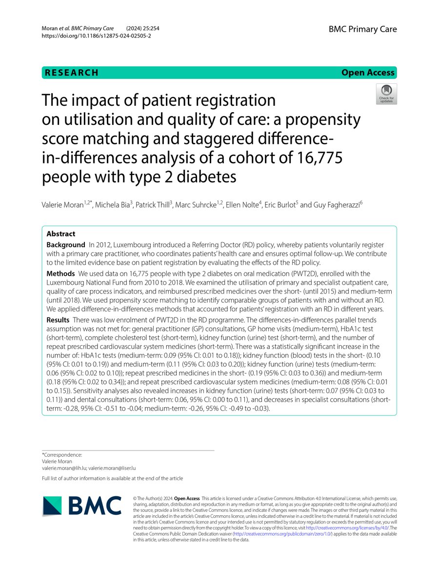 LISER Health & Health Systems Research Programme (@liser_health) on Twitter photo 🆕 #OpenAccess Publication in #BMC #PrimaryCare (<a href="/BioMedCentral/">BMC</a>)
✍️Co-authored by V. Moran, M. Bia, P. Thill, <a href="/Marc_S05/">Marc Suhrcke</a>, E. Nolte, E. Burlot & <a href="/GFaghe/">Guy Fagherazzi</a>
#PWT2D #Luxembourg #Diabetes
bmcprimcare.biomedcentral.com/articles/10.11… 🆕 #OpenAccess Publication in #BMC #PrimaryCare (<a href="/BioMedCentral/">BMC</a>)
✍️Co-authored by V. Moran, M. Bia, P. Thill, <a href="/Marc_S05/">Marc Suhrcke</a>, E. Nolte, E. Burlot & <a href="/GFaghe/">Guy Fagherazzi</a>
#PWT2D #Luxembourg #Diabetes
bmcprimcare.biomedcentral.com/articles/10.11…