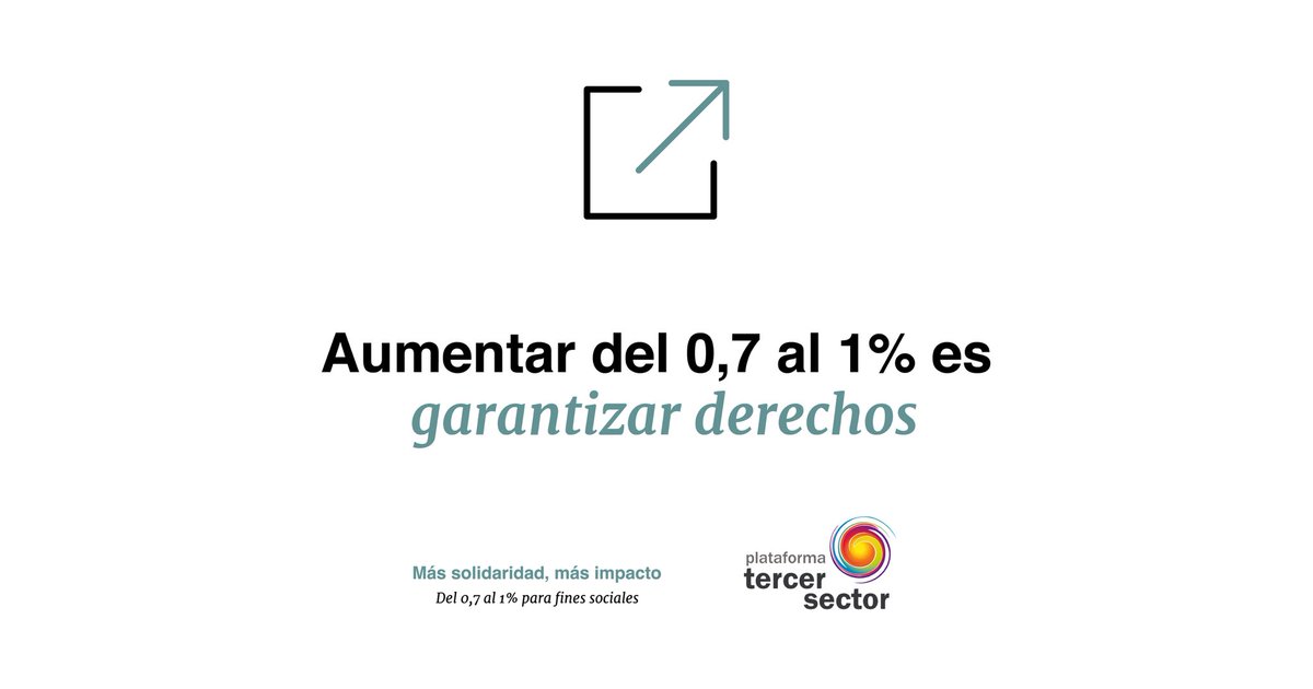 Aumentar del 0,7 al 1% la asignación tributaria del IRPF y del Impuesto de Sociedades destinada a fines sociales es una medida necesaria, justa y responsable que beneficiará a la sociedad en su conjunto.
#MásSolidaridadMásImpacto
plataformatercersector.es/mas-solidarida…