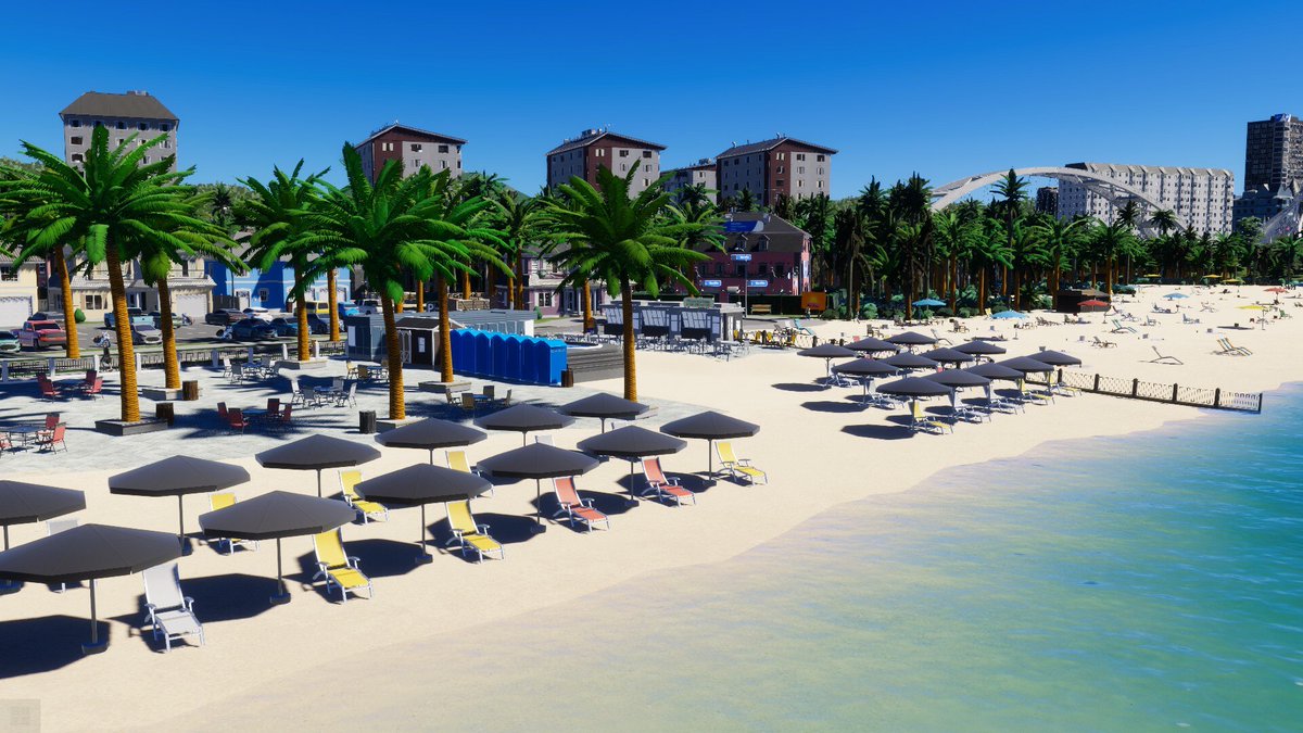 calex5000's tweet photo. My beach in #CitiesSkylines2 is done. 🏖️ I'm quite pleased with how it turned out. What do you think? 🌊☀️ @ColossalOrder @CitiesSkylines https://t.co/mWBQVcW8J9